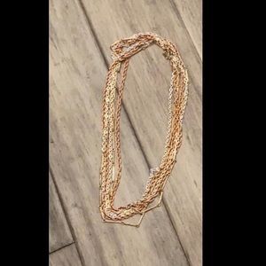 NWOT Tuleste 3 strand LONG necklace silver gold rose gold